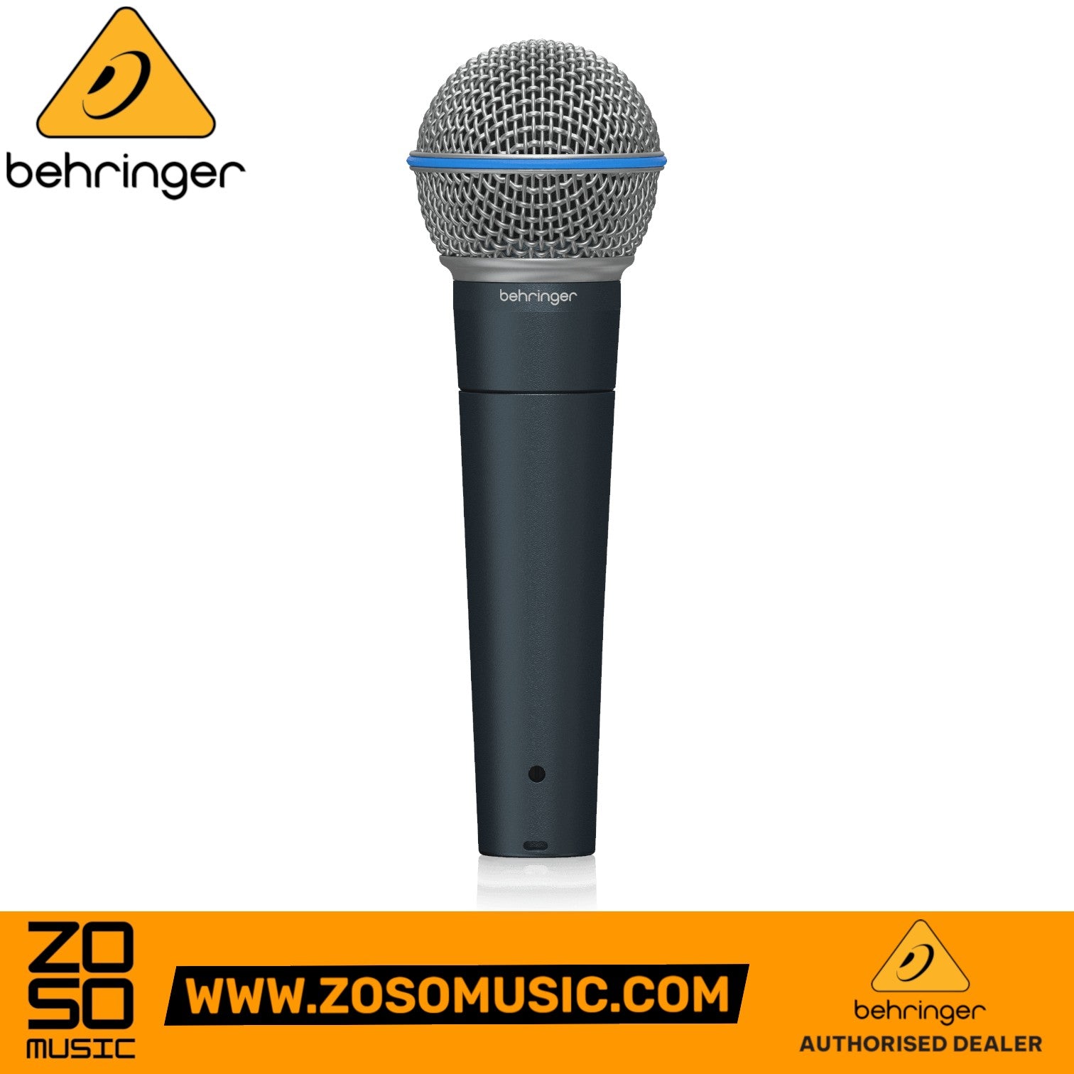Zoso Music Behringer BA85A dynamic super cardioid microphone with a silver mesh grille and black handle.