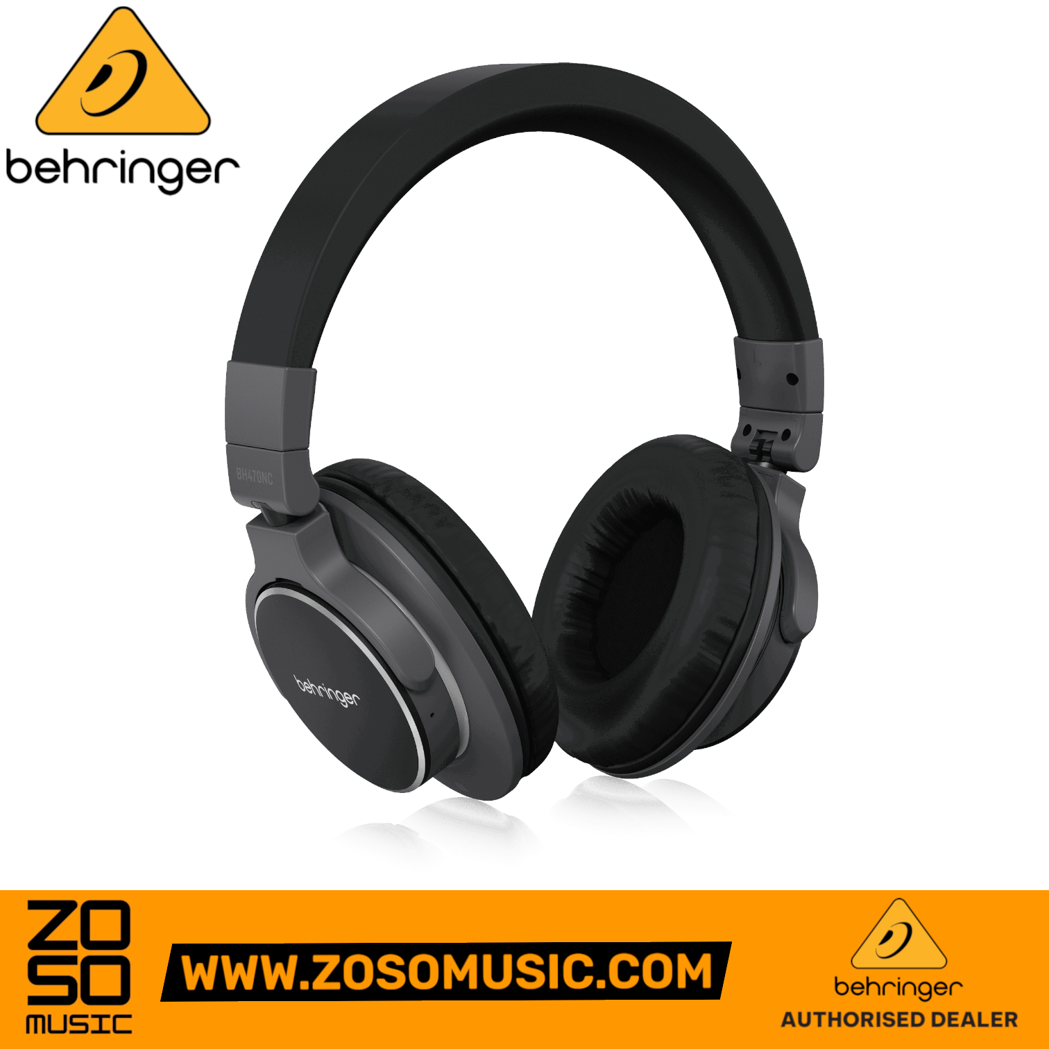 Zoso Music Behringer BH470NC black closed-back active noise canceling Bluetooth headphones with memory foam cushions