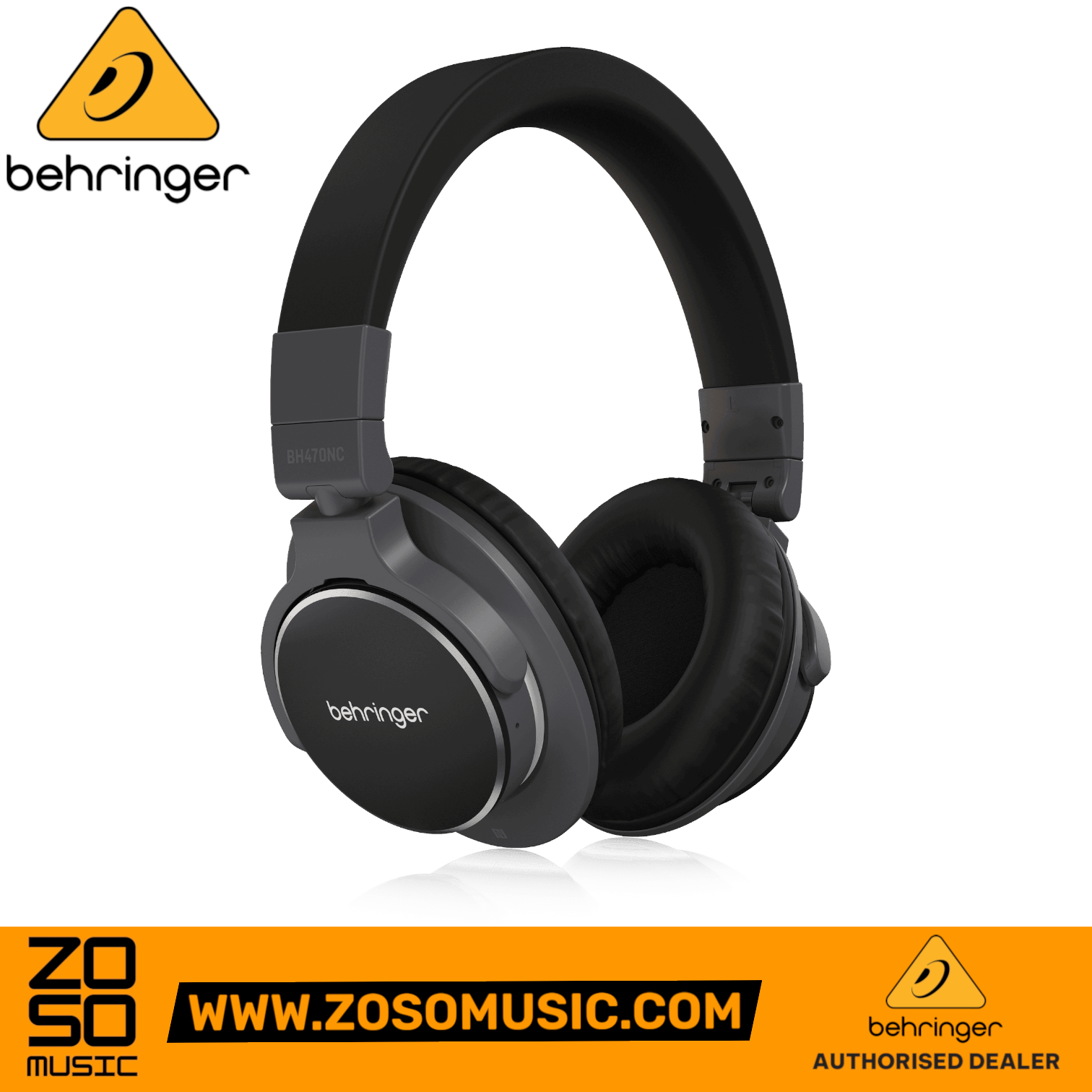 Zoso Music Behringer BH470NC black closed-back wireless headphones with active noise cancellation and memory foam pads