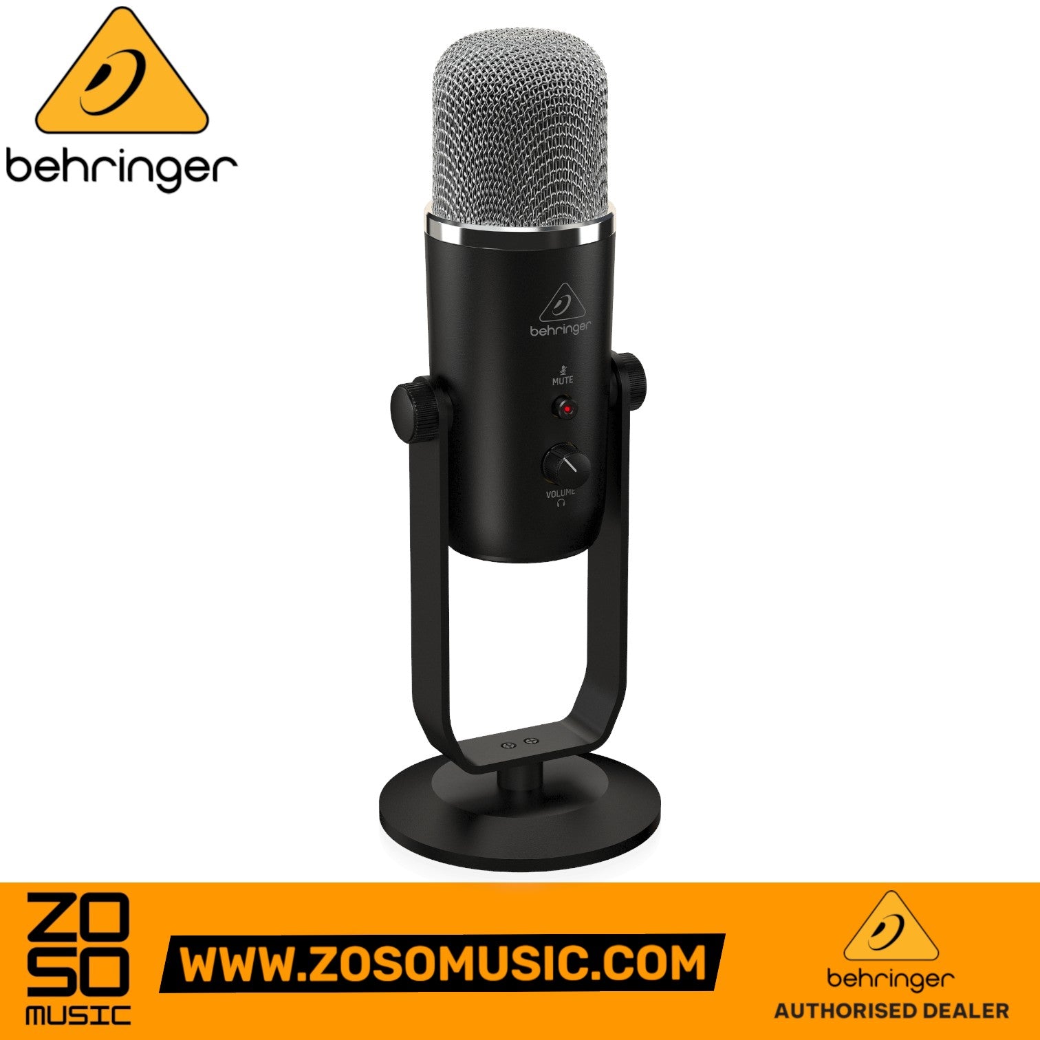 Zoso Music Behringer BIGFOOT USB condenser microphone with black finish, silver mesh grille, and integrated stand.