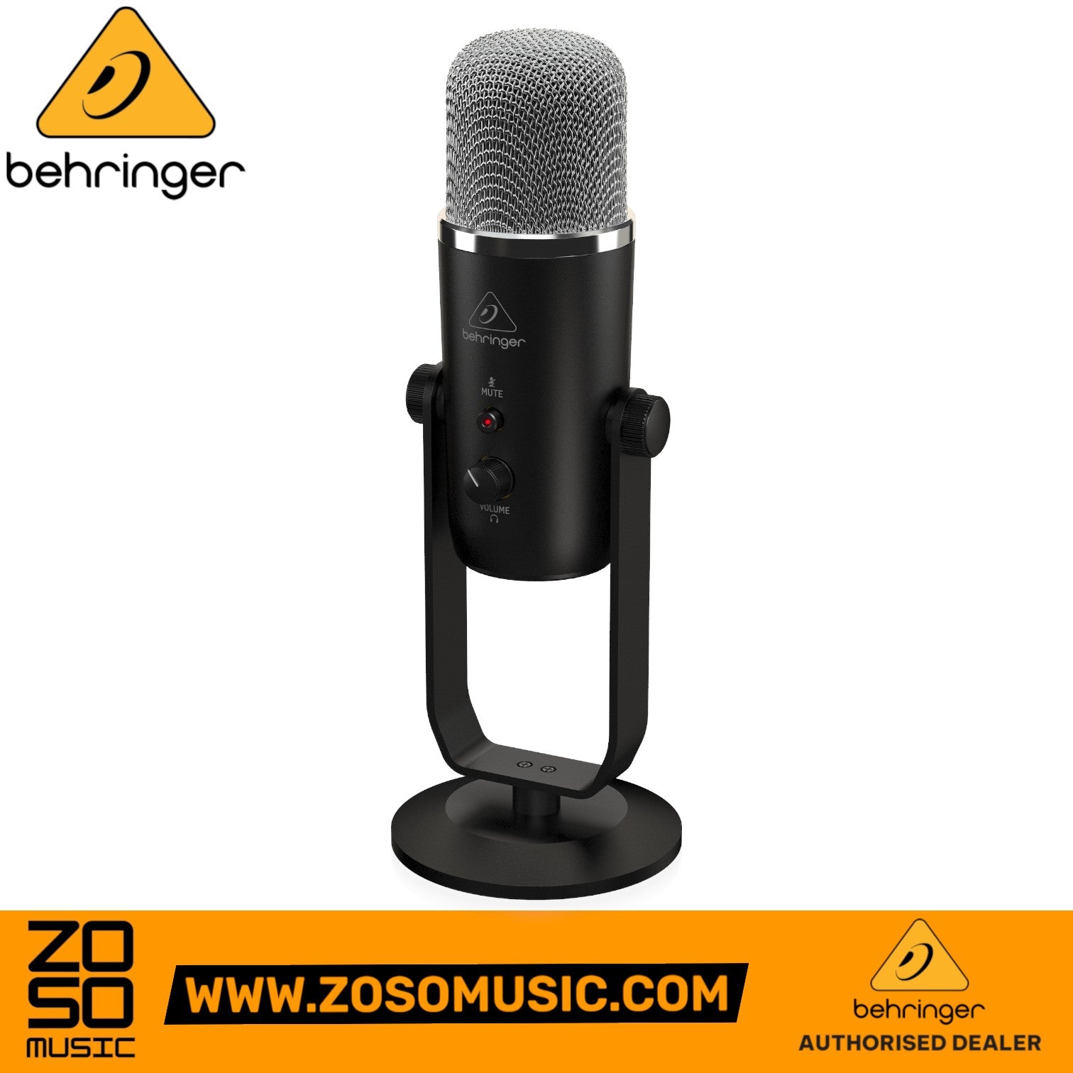 Zoso Music Behringer BIGFOOT USB condenser microphone with black finish, silver mesh grille, and integrated stand.