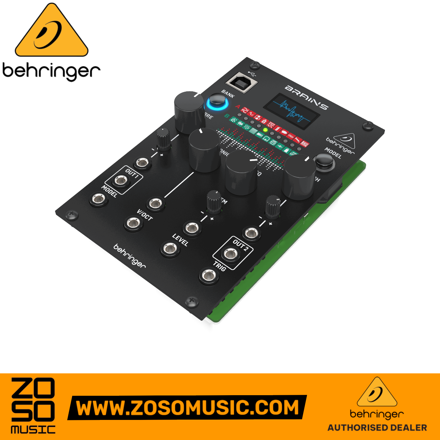 Zoso Music Behringer Brains 16HP Eurorack multi-engine oscillator module with OLED display and control knobs