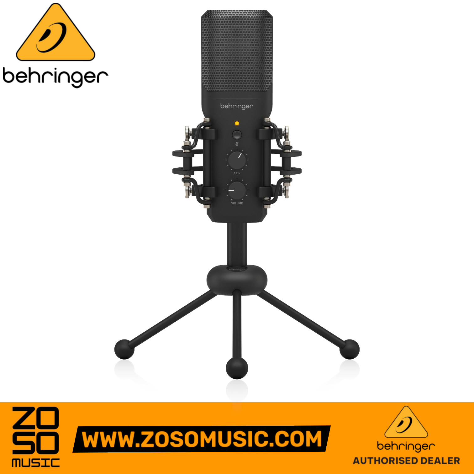 Zoso Music Behringer BU200 black cardioid condenser USB microphone with desktop stand and gain control knobs