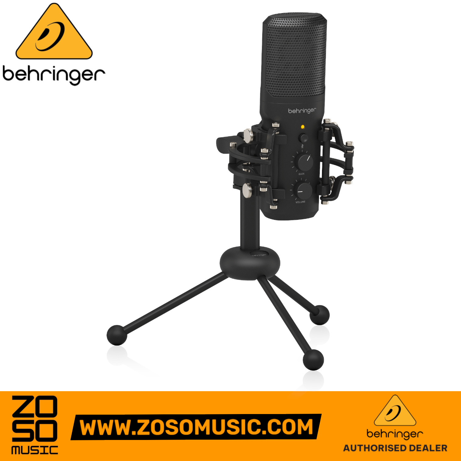 Zoso Music Behringer BU200 black cardioid USB condenser microphone with desktop stand and shock mount