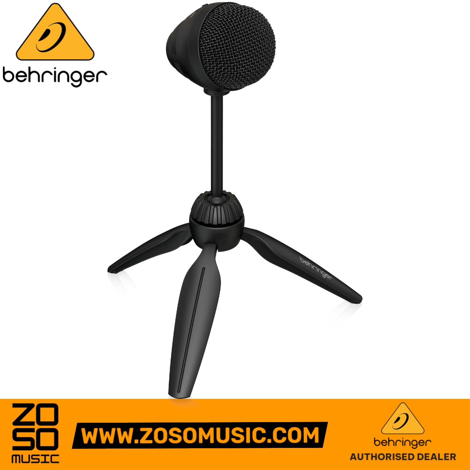 Zoso Music Behringer BU5 black desktop condenser USB microphone on a tilting tripod stand for clear voice recording