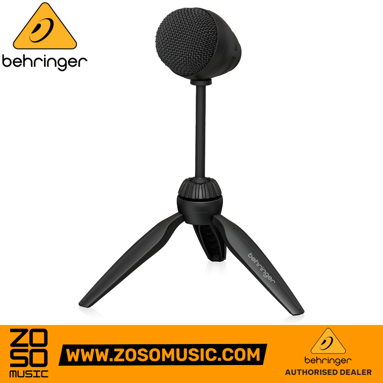 Zoso Music Behringer BU5 desktop condenser USB microphone on a black adjustable tripod stand for clear audio recording