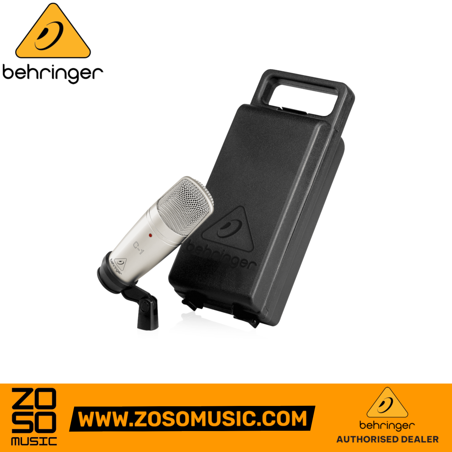 Zoso Music Behringer C-1 studio condenser microphone with protective carrying case and swivel stand mount