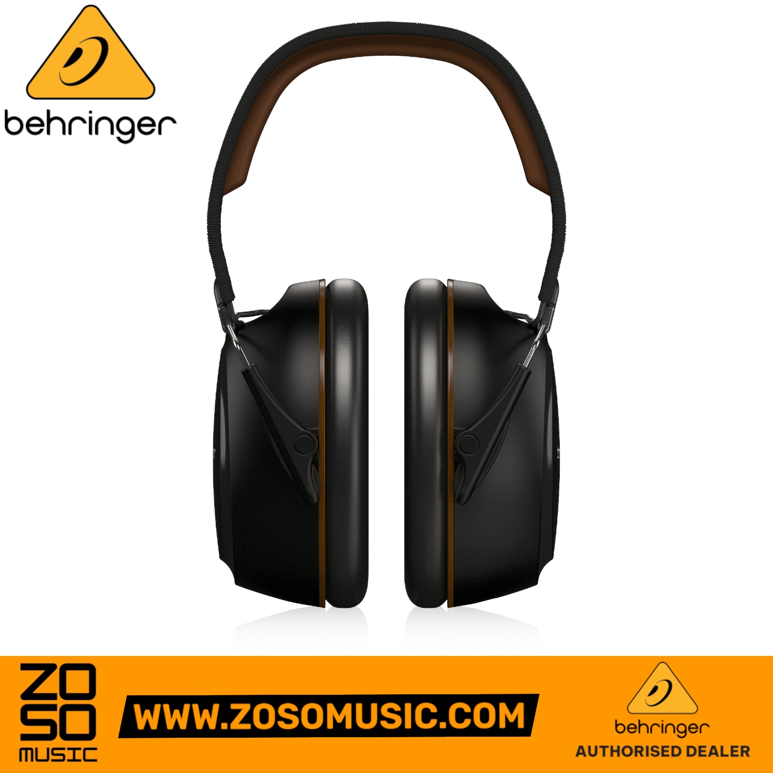 Zoso Music Behringer DH100 professional closed-back drummer headphones in black with brown accents and padded headband