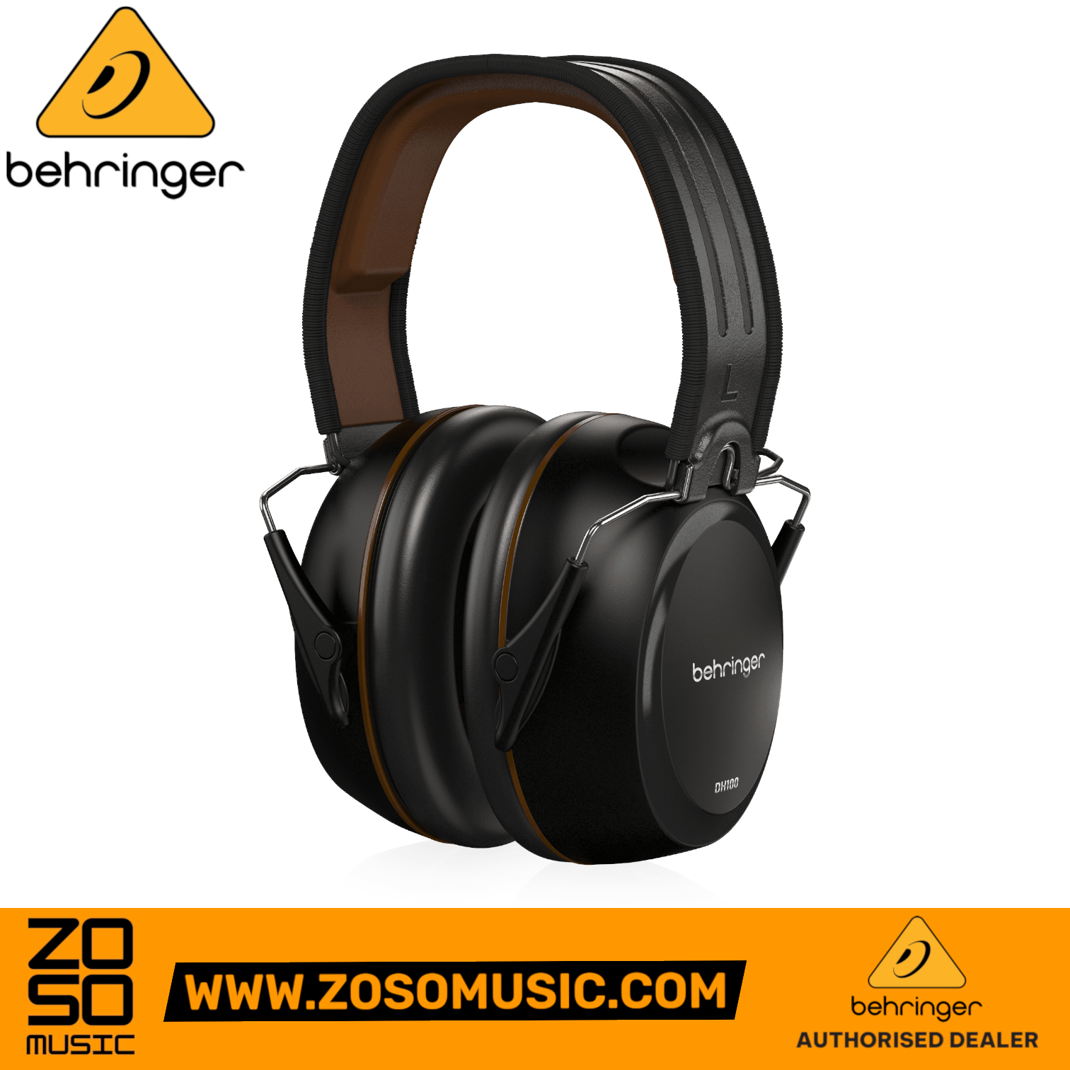 Zoso Music Behringer DH100 professional closed-back drummer headphones with black finish and adjustable headband
