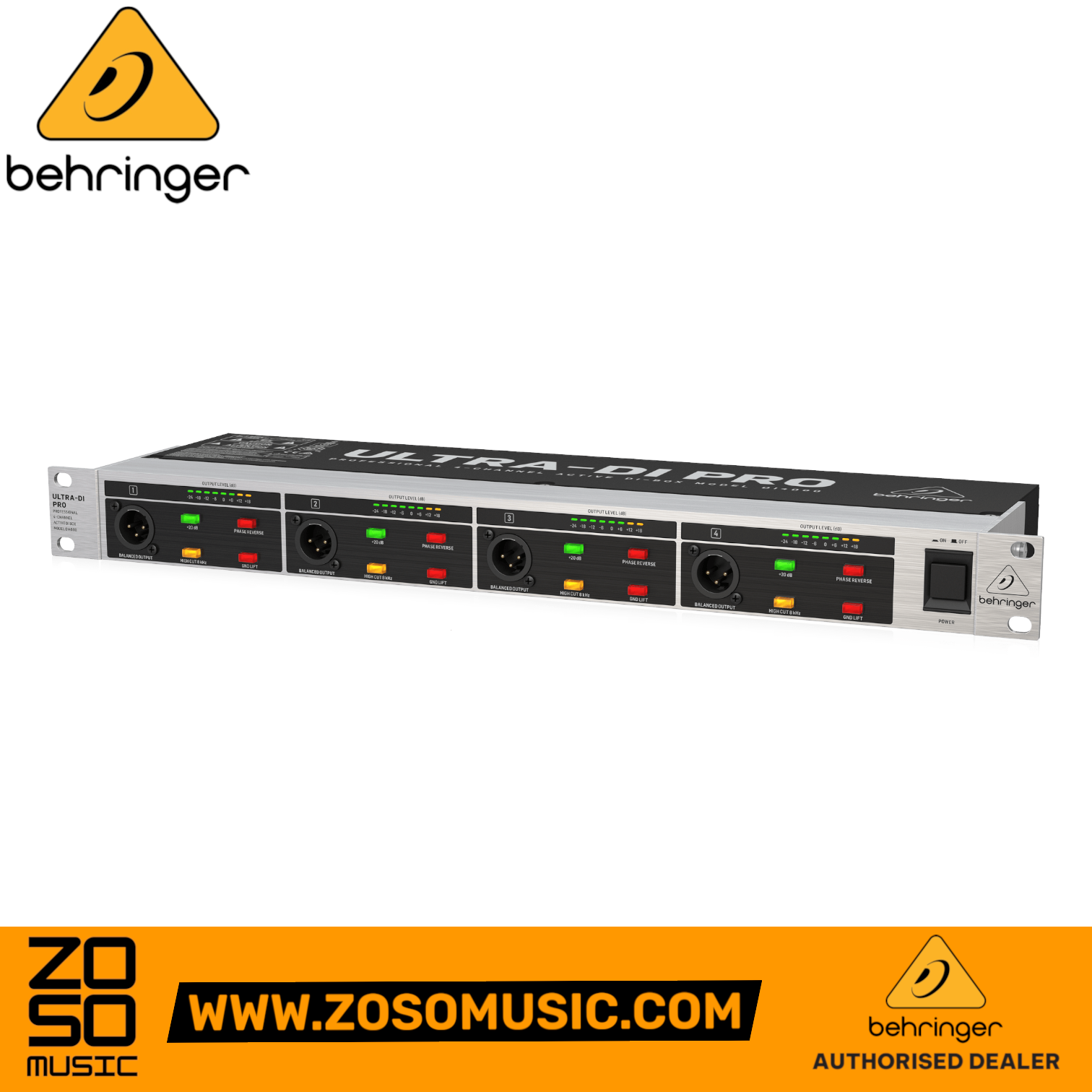 Zoso Music Behringer DI4000 V2 4-channel active DI-box with LED level meters and illuminated control switches