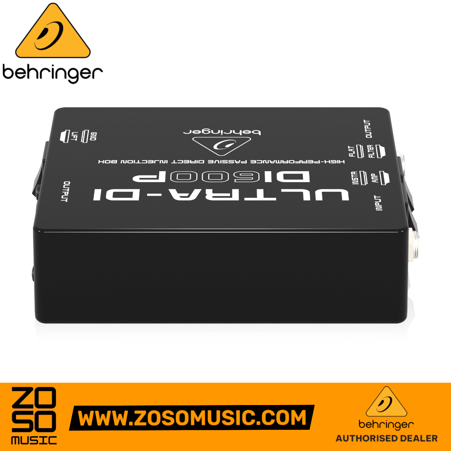 Zoso Music Behringer Ultra-DI DI600P passive direct box in black with input and output ports