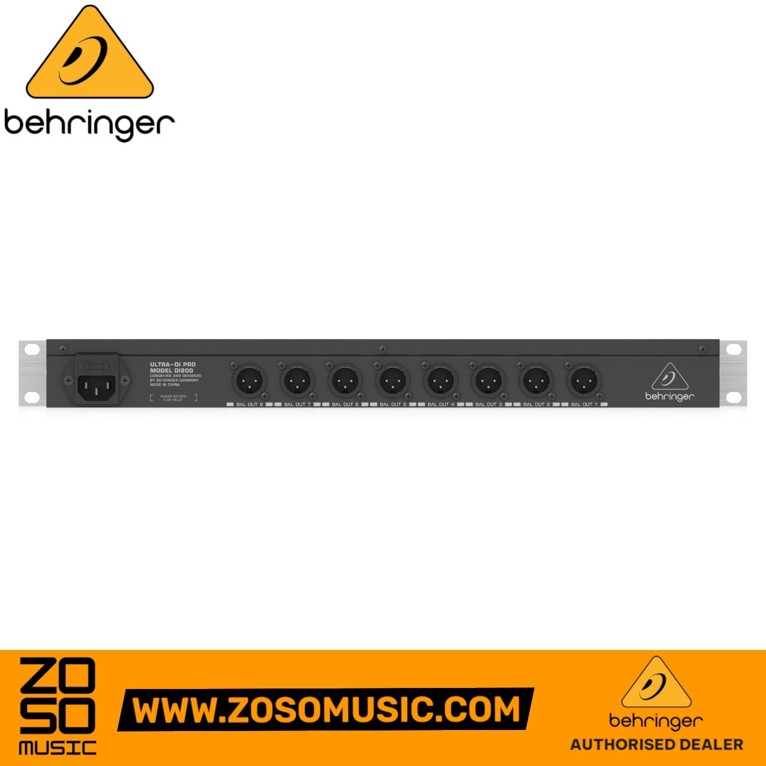 Zoso Music Behringer Ultra-DI Pro DI800v2 8-channel active direct box rear panel with XLR outputs