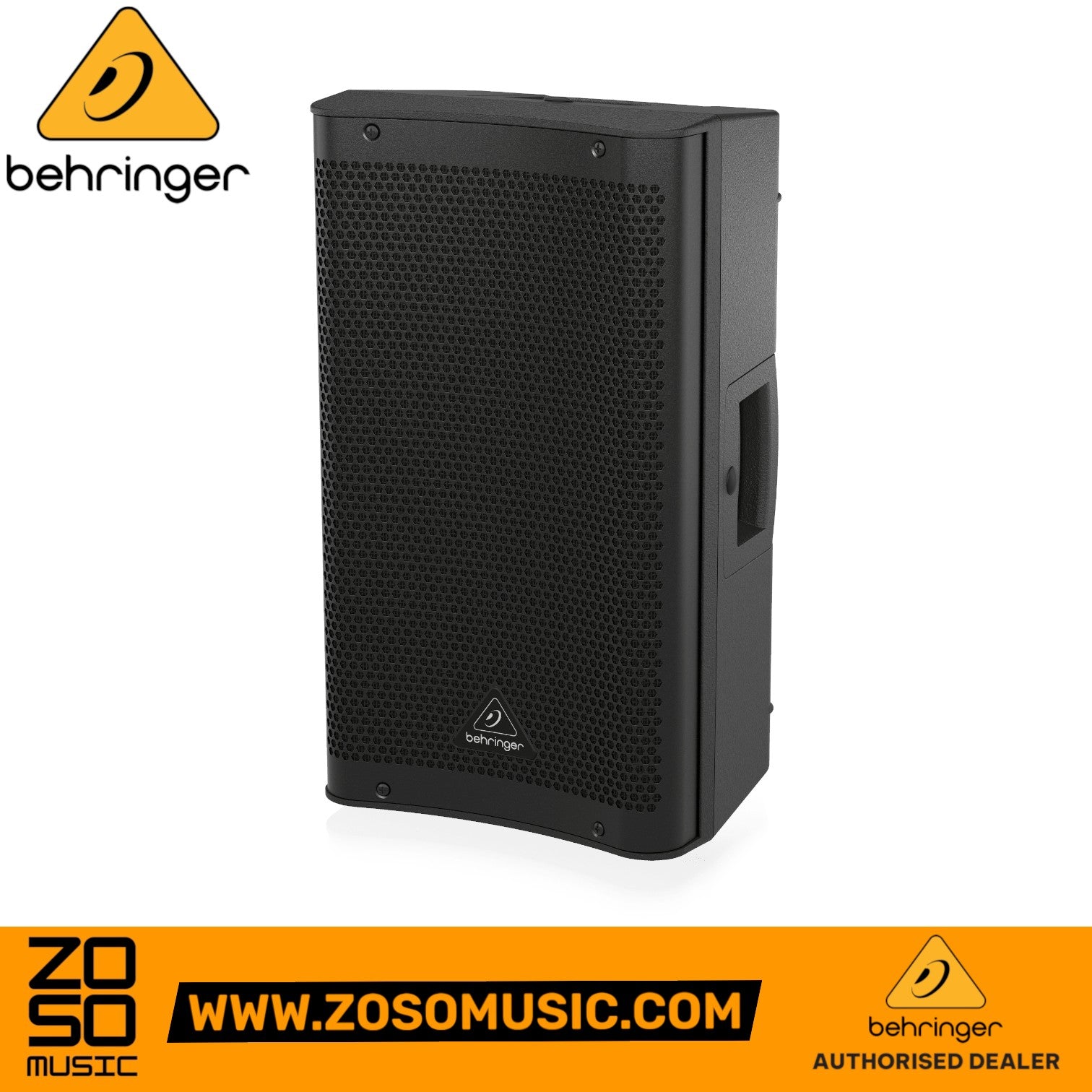 Zoso Music Behringer DR110DSP 1000W 10-inch powered PA speaker with Bluetooth in black molded plastic housing