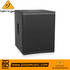 Zoso Music Behringer DR18SUB 18-inch powered subwoofer with a black rugged steel grille and recessed side handles.
