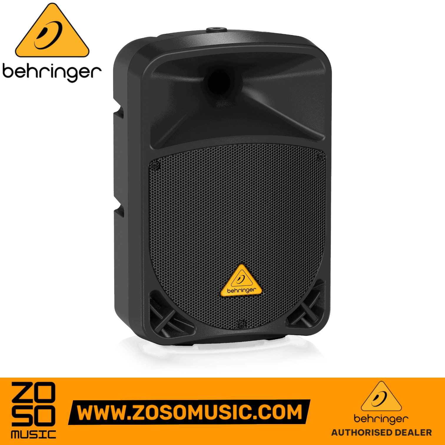 Zoso Music Behringer Eurolive B108D 300-watt 8-inch active PA speaker in black with a compact trapezoidal design.