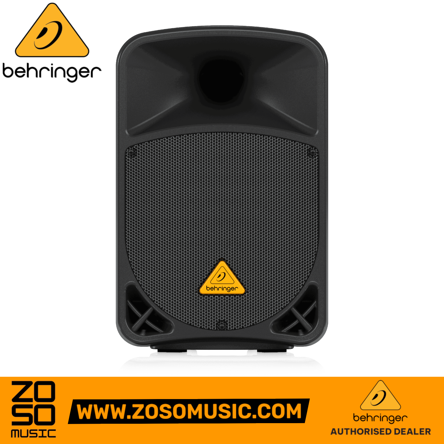 Zoso Music Behringer Eurolive B108D 8-inch active PA speaker with black metal grille and yellow logo