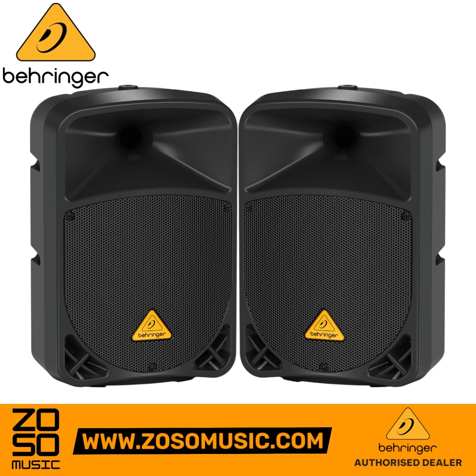 Zoso Music Behringer Eurolive B108D 300-Watt 8-inch active PA speaker pair in black with metal grilles