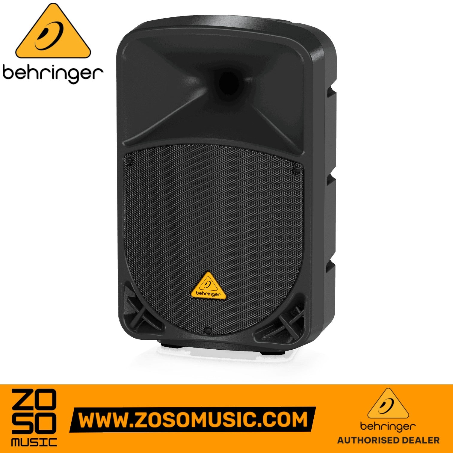 Zoso Music Behringer Eurolive B110D 300-watt 10-inch active PA speaker in a black trapezoidal enclosure