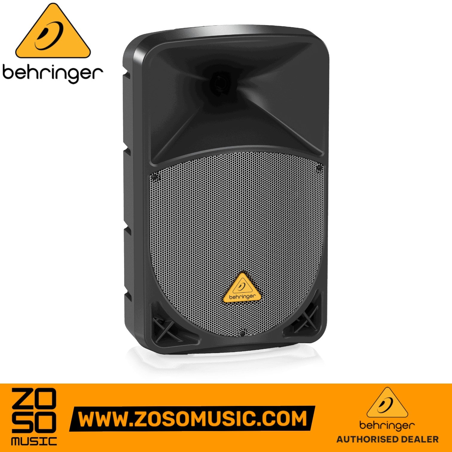 Zoso Music Behringer Eurolive B112D 1000-watt 12-inch active PA speaker with black trapezoidal enclosure