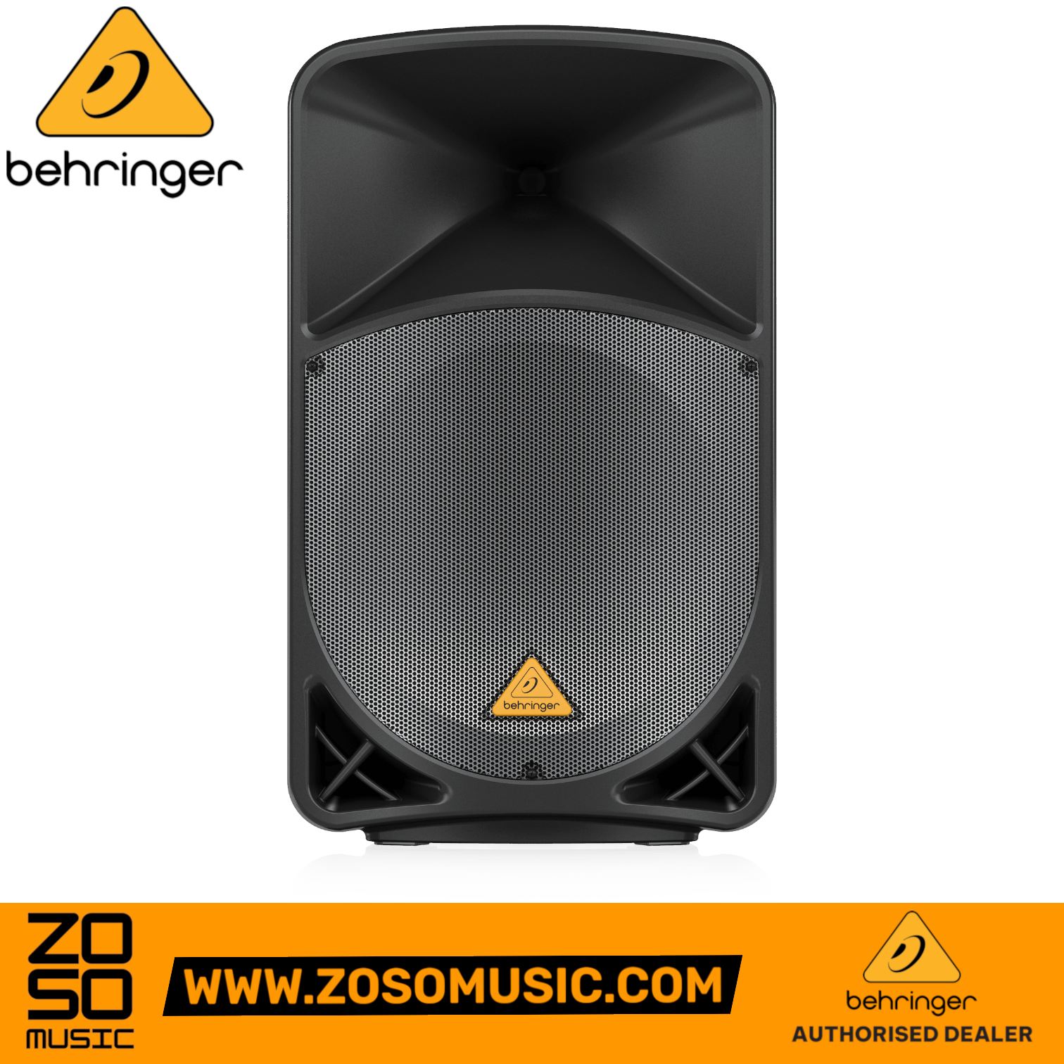 Zoso Music Behringer Eurolive B115D 15-inch active PA speaker with a black trapezoidal enclosure and metal grille.
