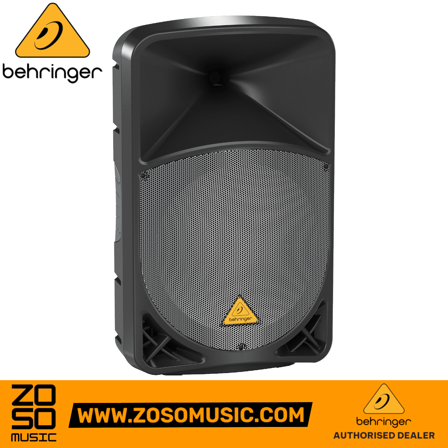 Zoso Music Behringer Eurolive B115D 15-inch powered PA speaker with black trapezoidal enclosure and metal grille