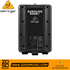 Rear view of a black Behringer Eurolive B208D 200W powered speaker showing input, output, and EQ controls at Zoso Music.
