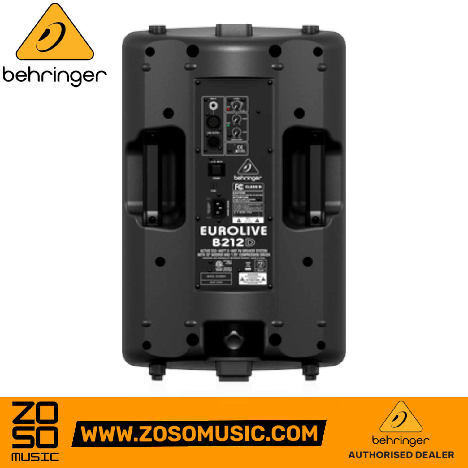 Zoso Music Behringer Eurolive B212D powered speaker rear panel showing input controls and connectivity ports