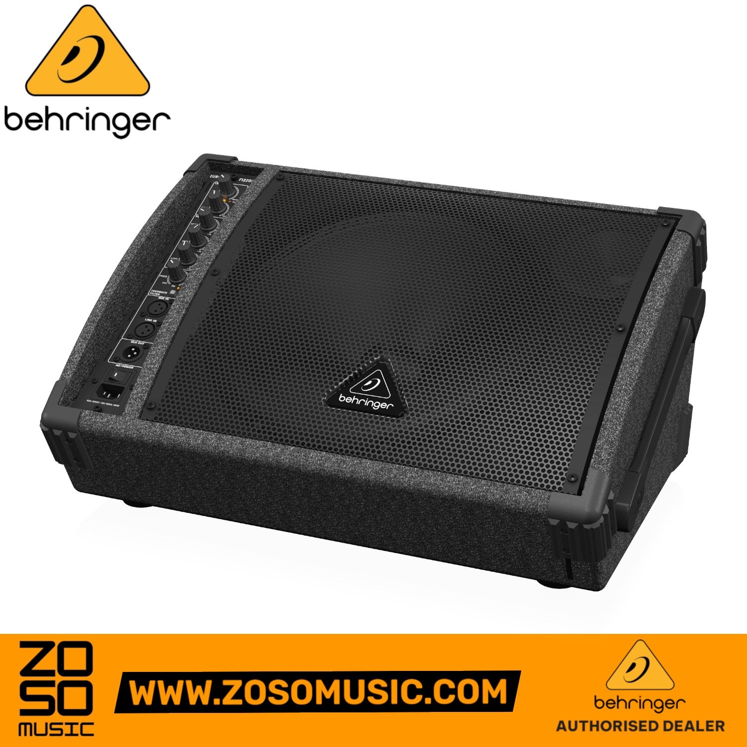Zoso Music Behringer Eurolive F1220D 250-watt 12-inch powered floor monitor speaker with black metal grille