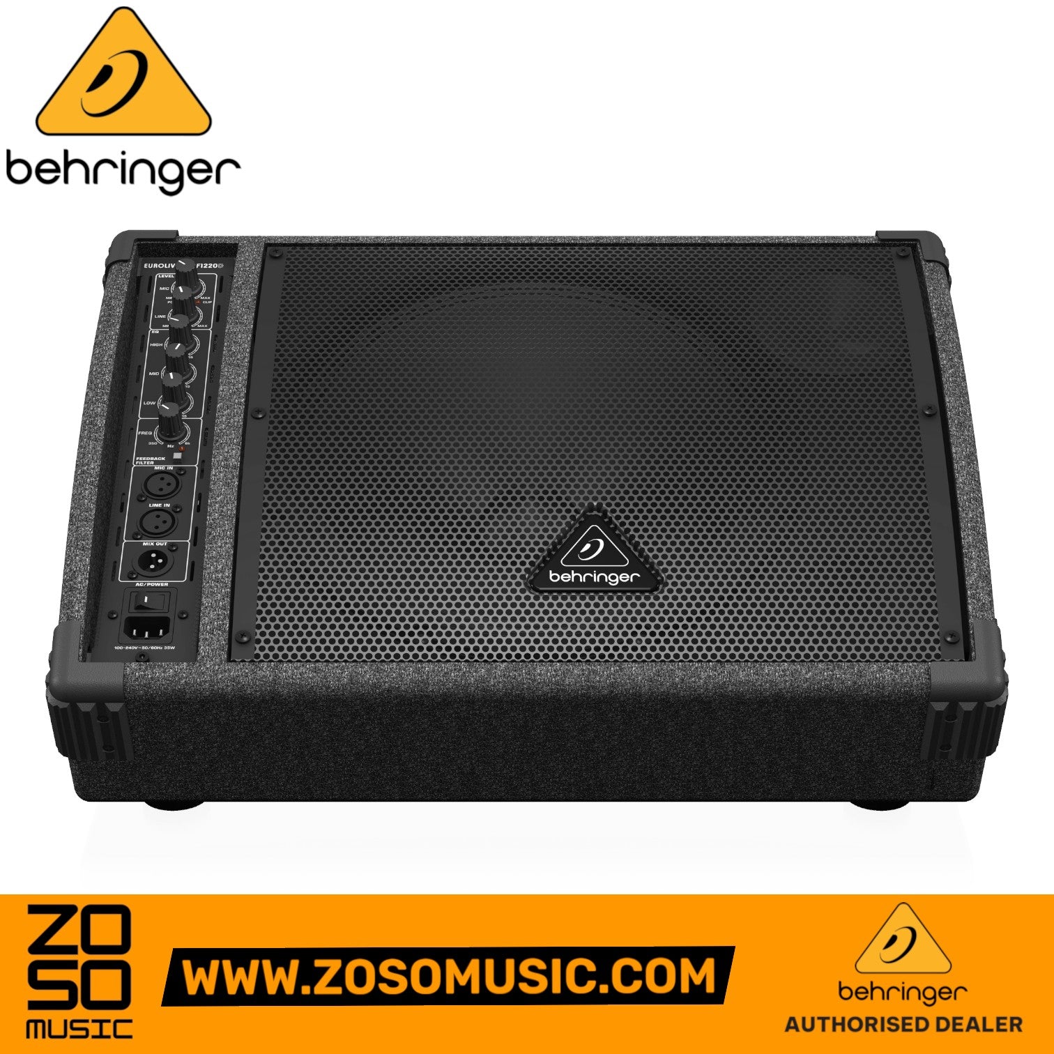 Zoso Music Behringer Eurolive F1220D 250-watt 12-inch powered floor monitor speaker with EQ and feedback filter