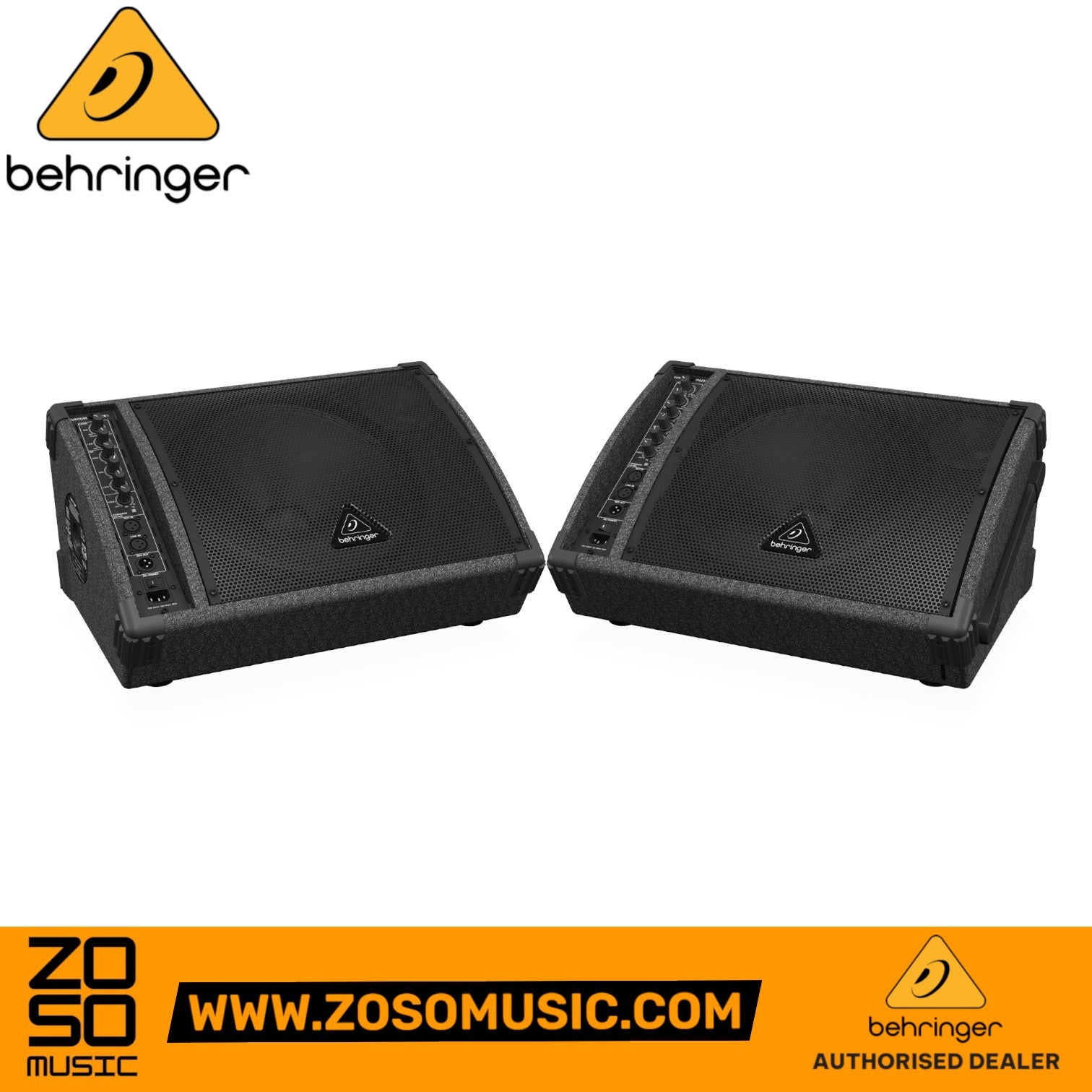 Zoso Music Behringer Eurolive F1220D pair of 250-watt 12-inch powered stage monitor speakers with black metal grilles