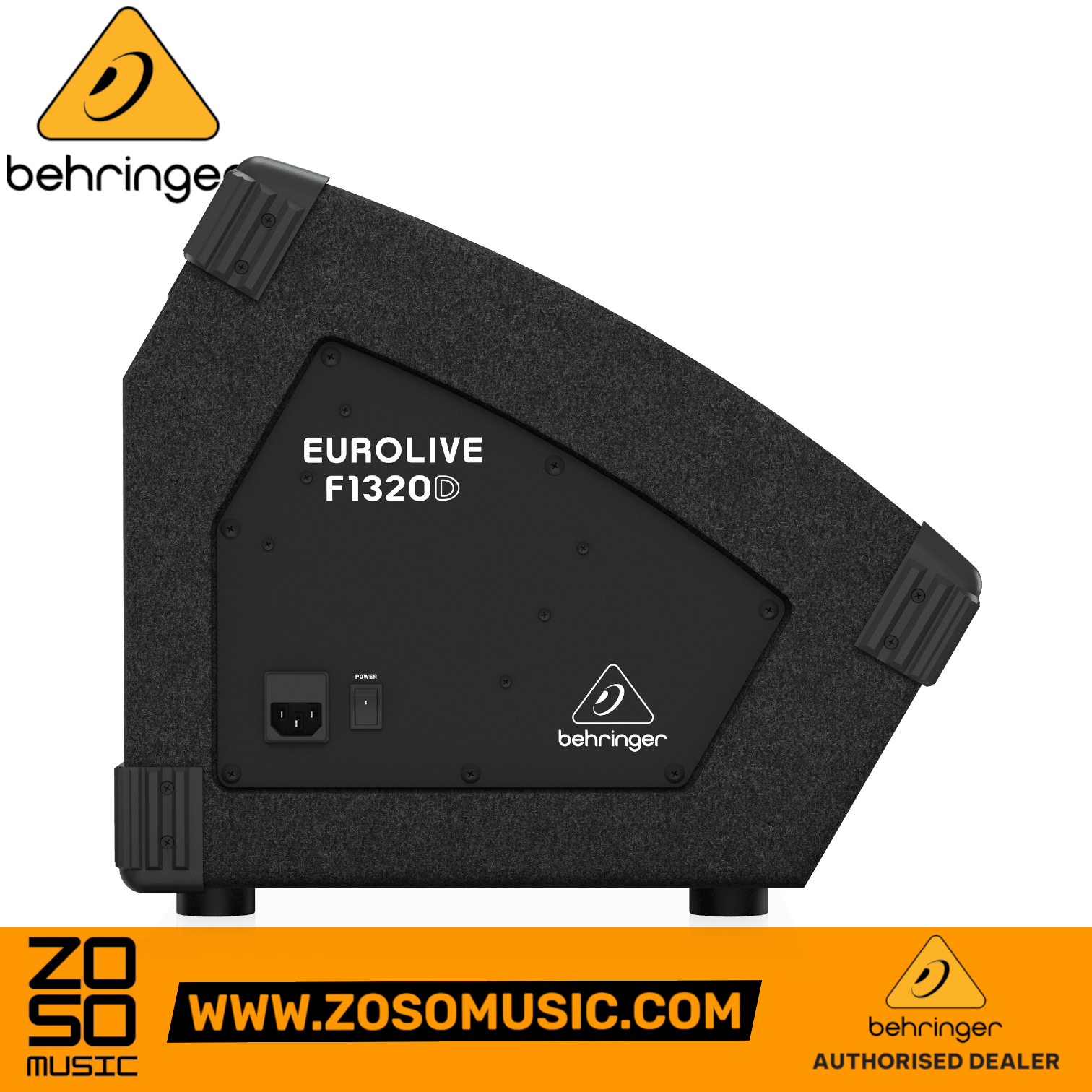 Zoso Music Behringer Eurolive F1320D 300-watt powered stage monitor speaker with black carpeted finish