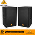 Zoso Music pair of black Behringer Eurolive VP-1520 passive PA speakers with steel grilles and recessed handles