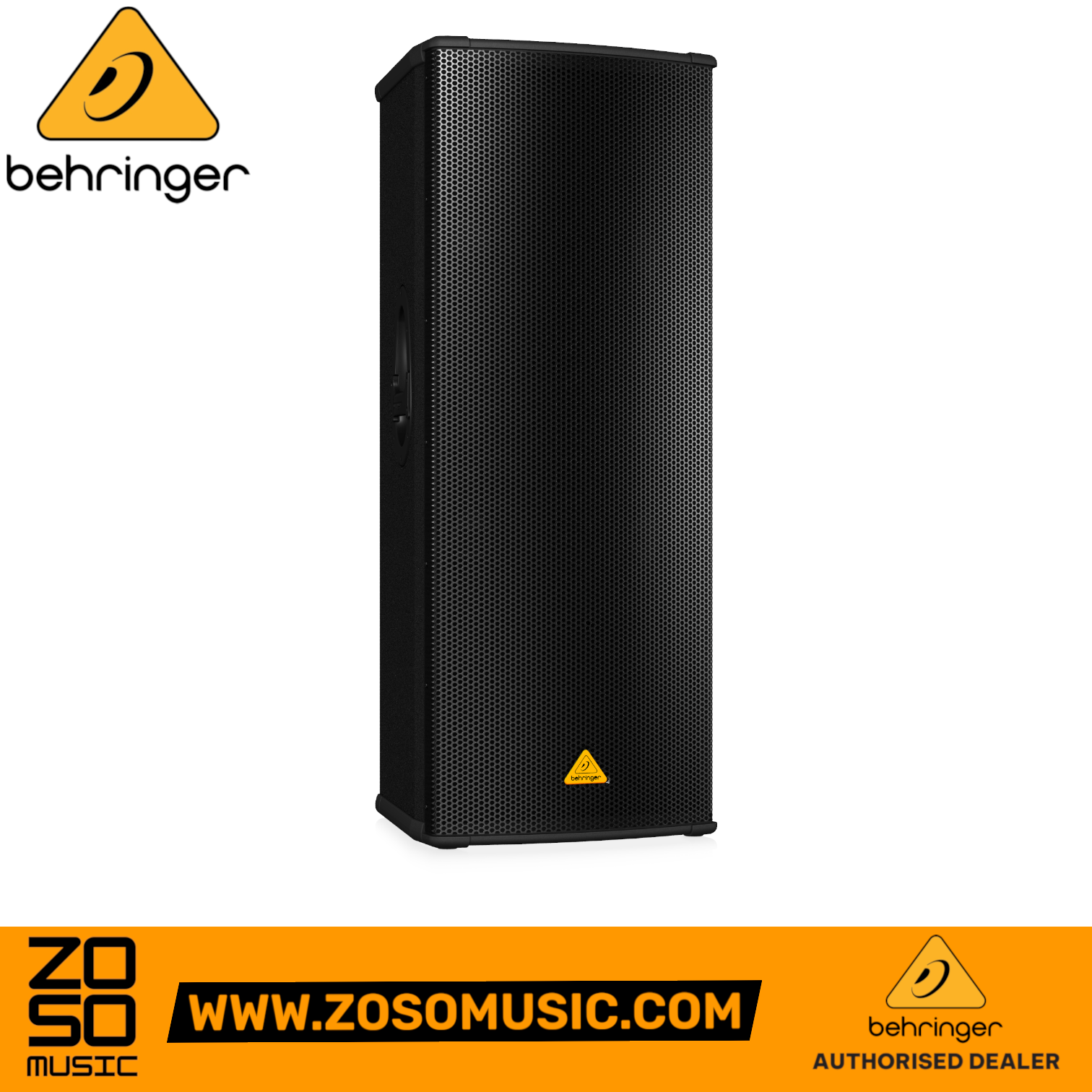 Zoso Music Behringer Eurolive B2520 PRO dual 15-inch passive PA speaker with black metal grille and yellow logo