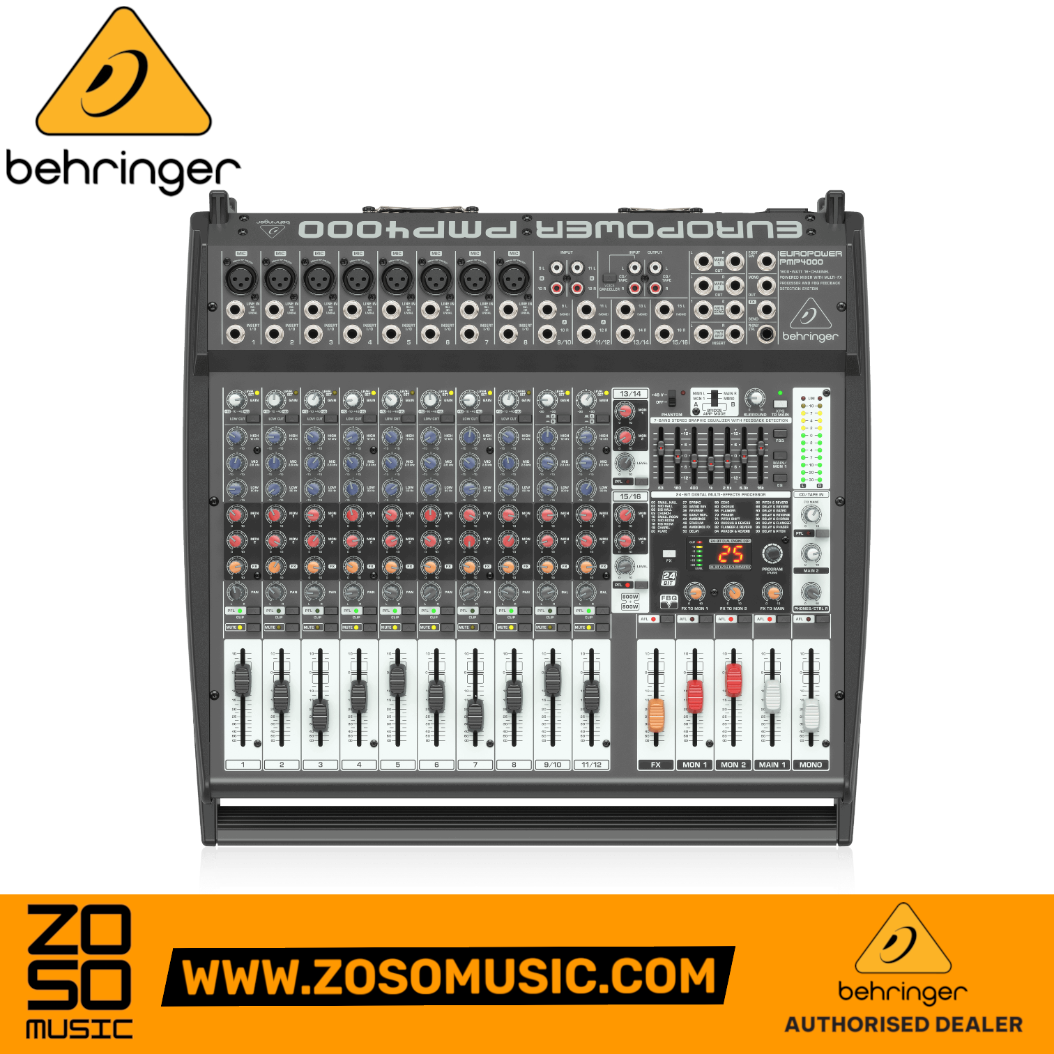Zoso Music Behringer Europower PMP4000 16-channel powered mixer with graphic EQ and built-in effects processor
