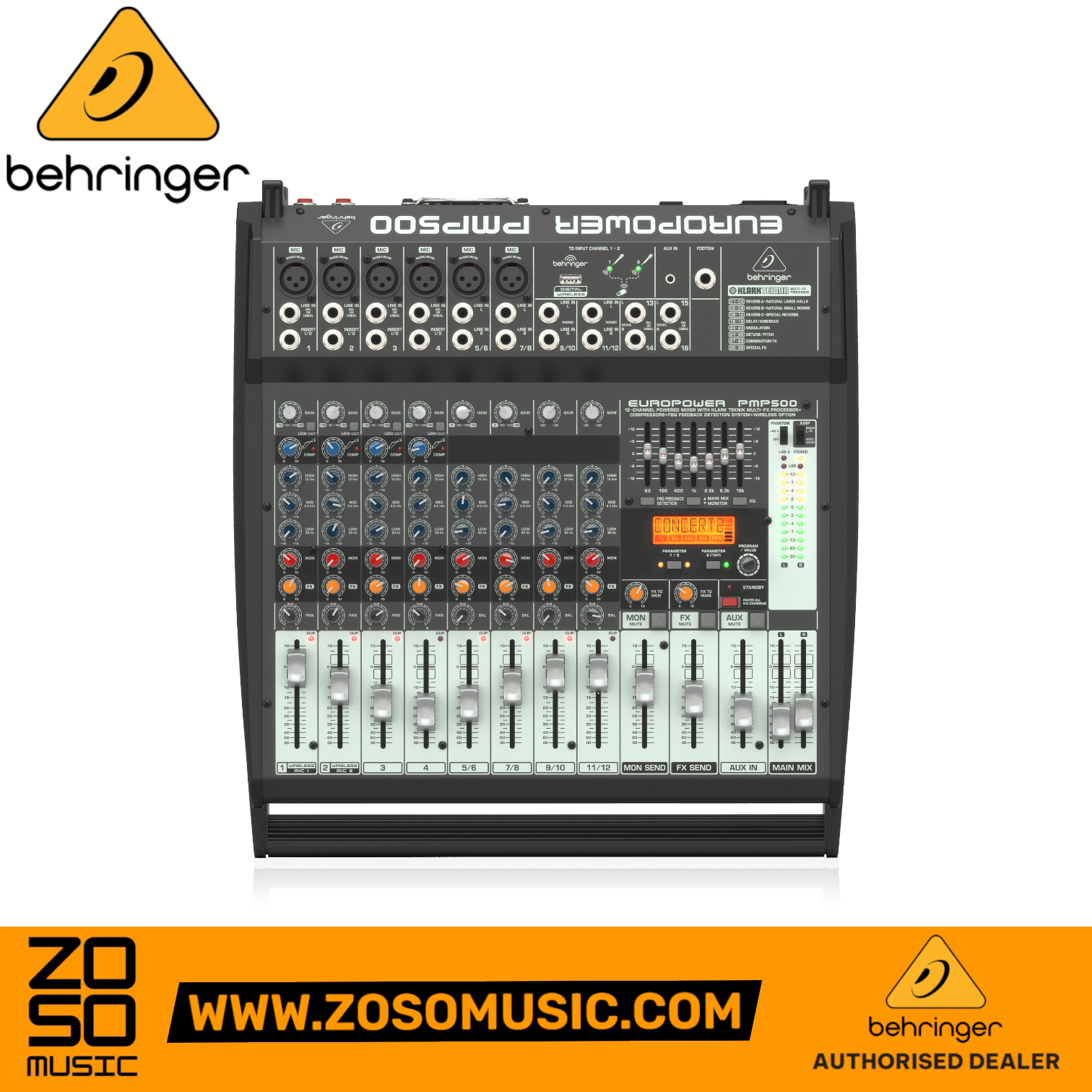Zoso Music Behringer Europower PMP500 12-channel 500-watt powered mixer with built-in effects and graphic EQ