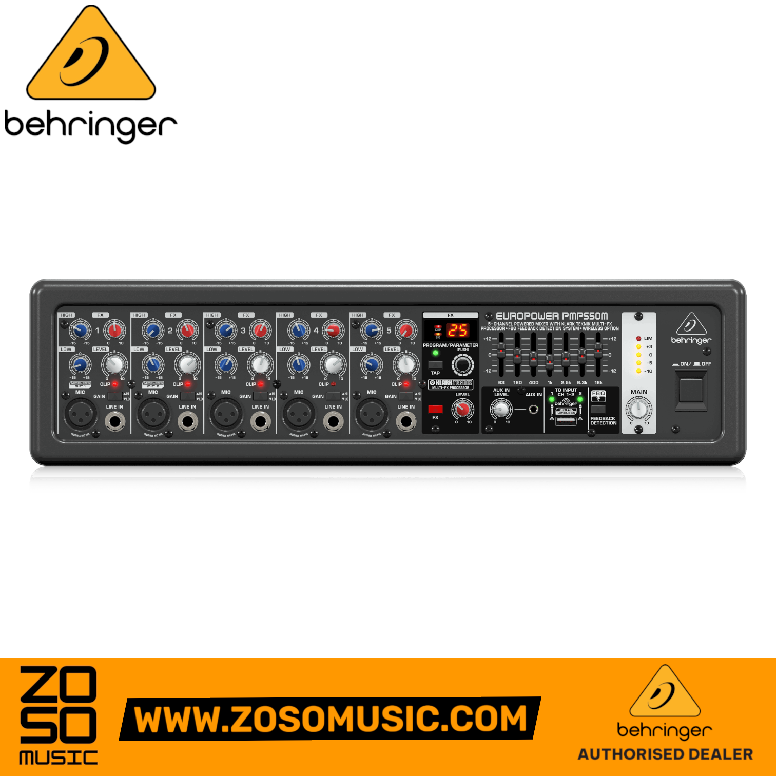 Zoso Music Behringer Europower PMP550M 5-channel 500-watt powered mixer with Klark Teknik FX and graphic EQ