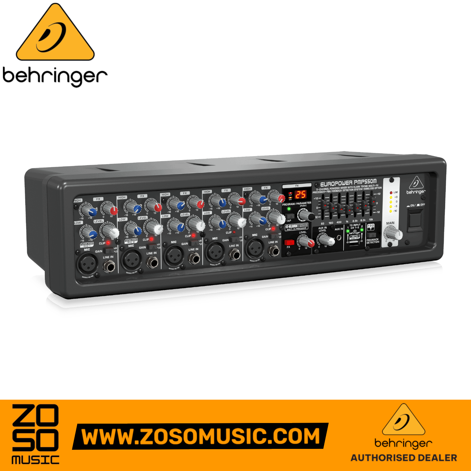 Zoso Music Behringer Europower PMP550M 5-channel 500-watt powered mixer with Klark Teknik FX and graphic EQ