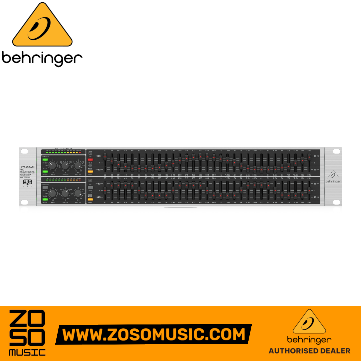 Zoso Music Behringer FBQ3102HD 31-band stereo graphic equalizer with LED meters and feedback detection system