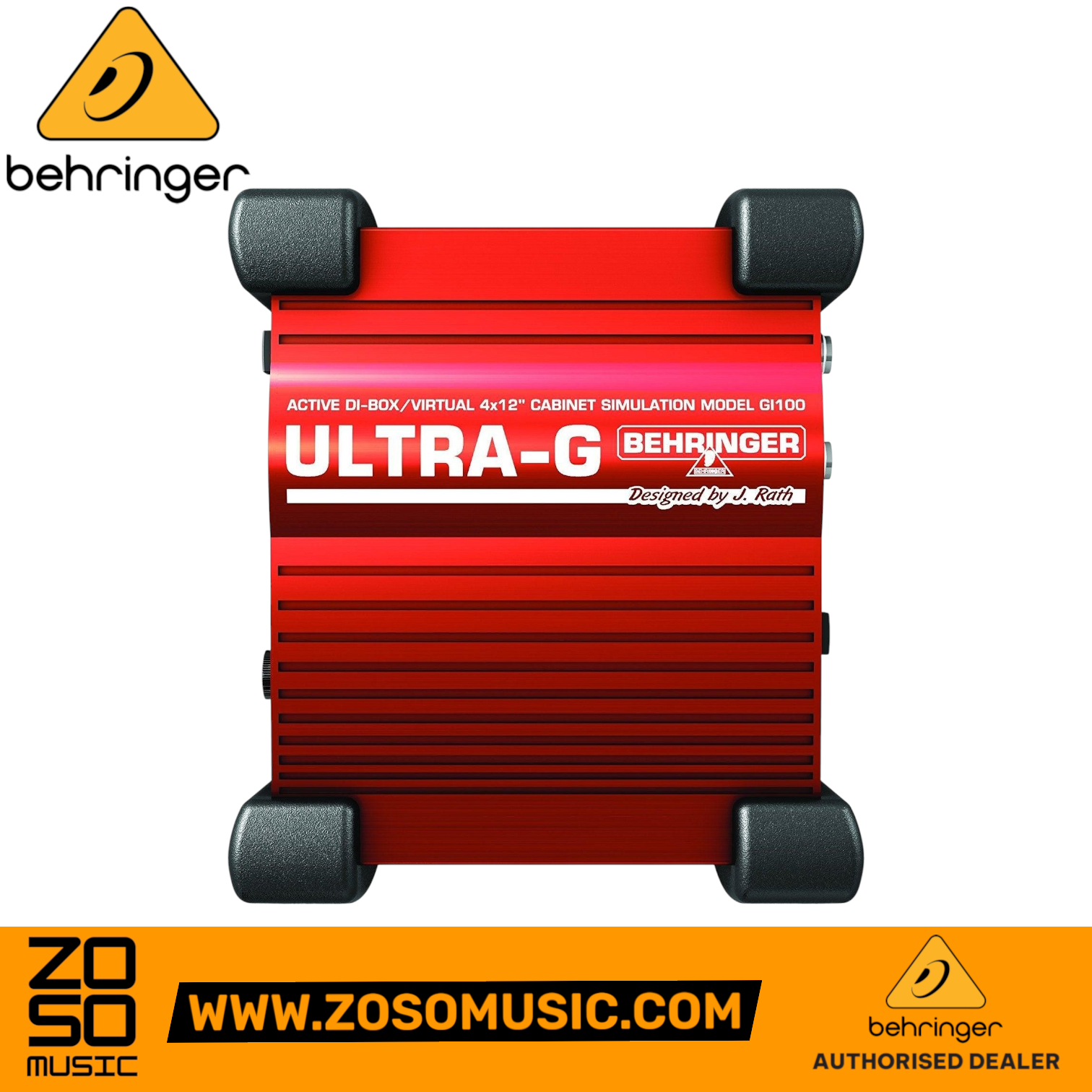 Zoso Music Behringer GI100 Ultra-G active DI box with 4x12 cabinet simulation in a rugged red aluminum case