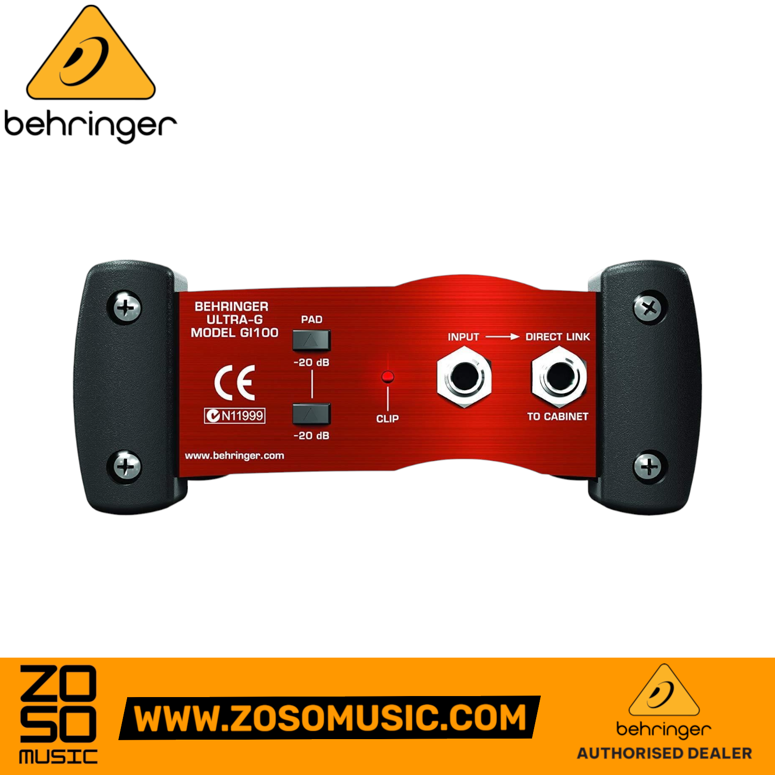 Zoso Music Behringer GI100 Ultra-G active DI box with cabinet simulation in a rugged red aluminum case