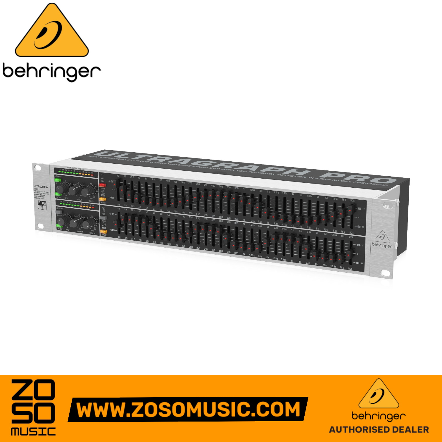 Zoso Music Behringer FBQ3102HD 31-band stereo graphic equalizer with LED meters and feedback detection system