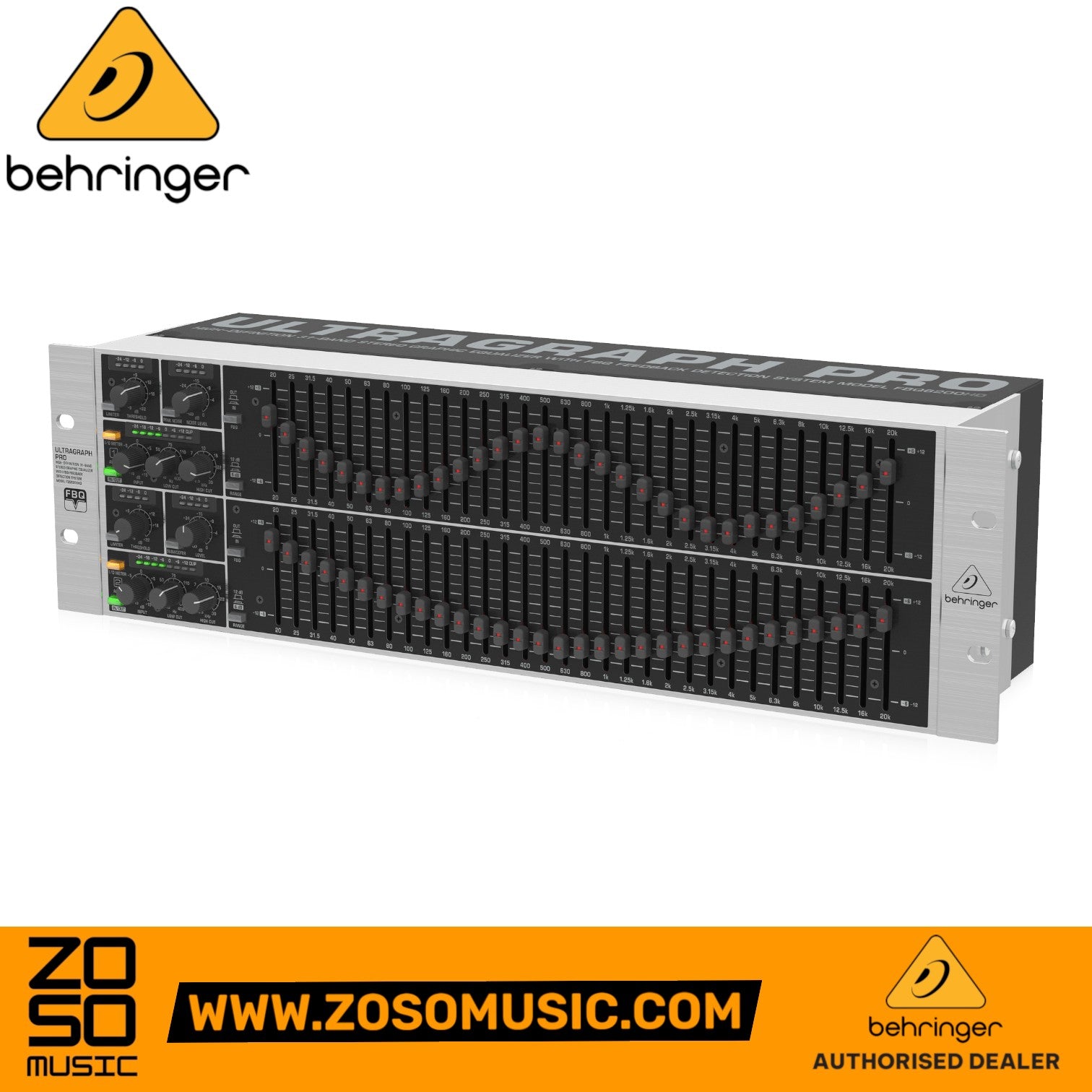 Zoso Music Behringer FBQ6200HD 31-band stereo graphic equalizer with LED sliders and feedback detection system