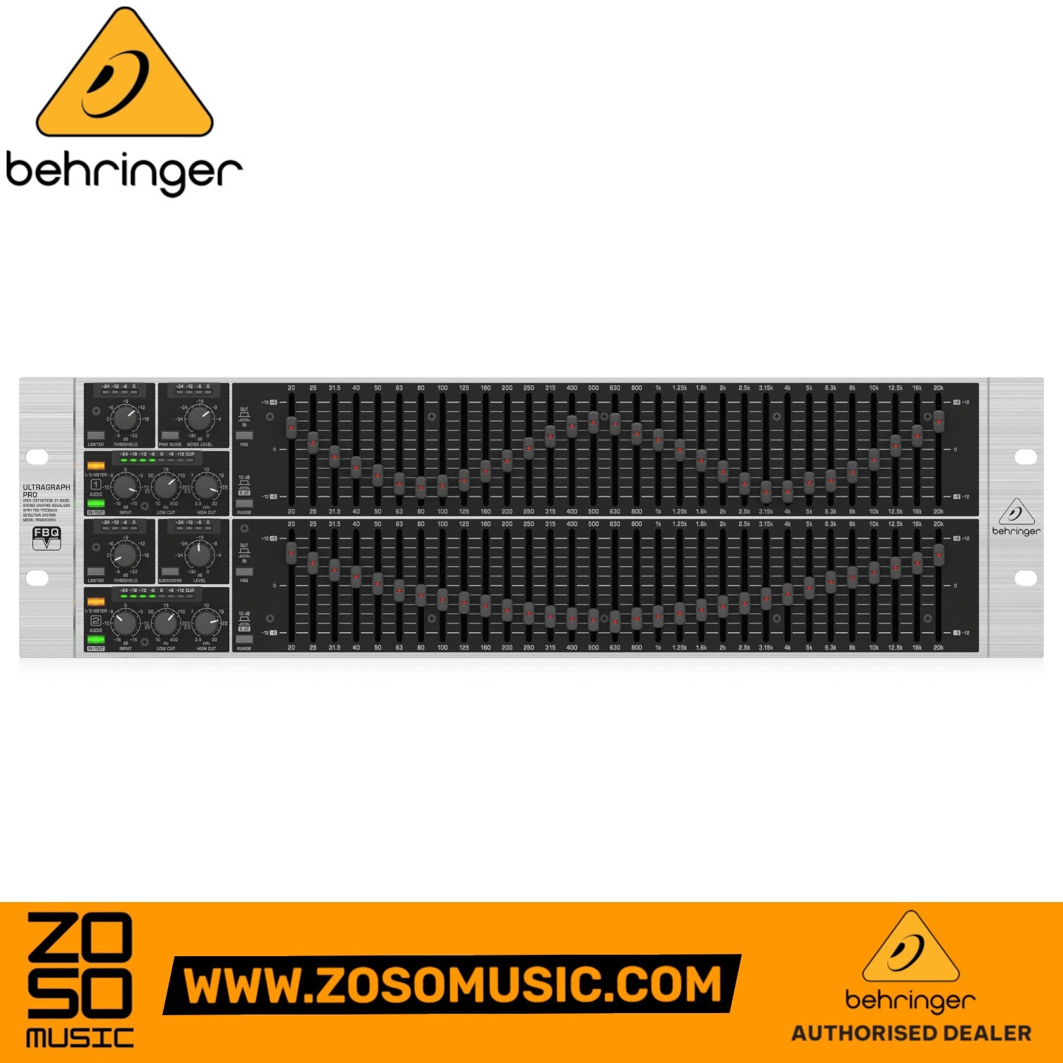 Zoso Music Behringer FBQ6200HD 31-band stereo graphic equalizer with LED sliders and feedback detection system
