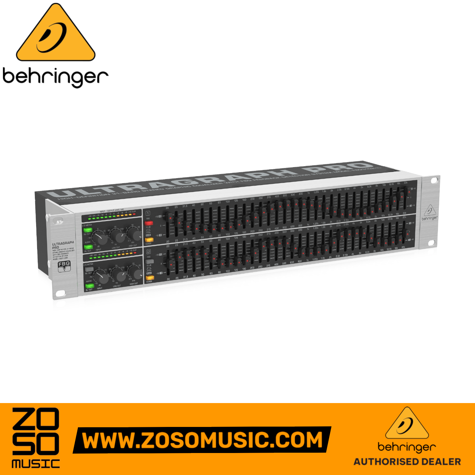 Zoso Music Behringer FBQ3102HD 31-band stereo graphic equalizer with LED meters and feedback detection system