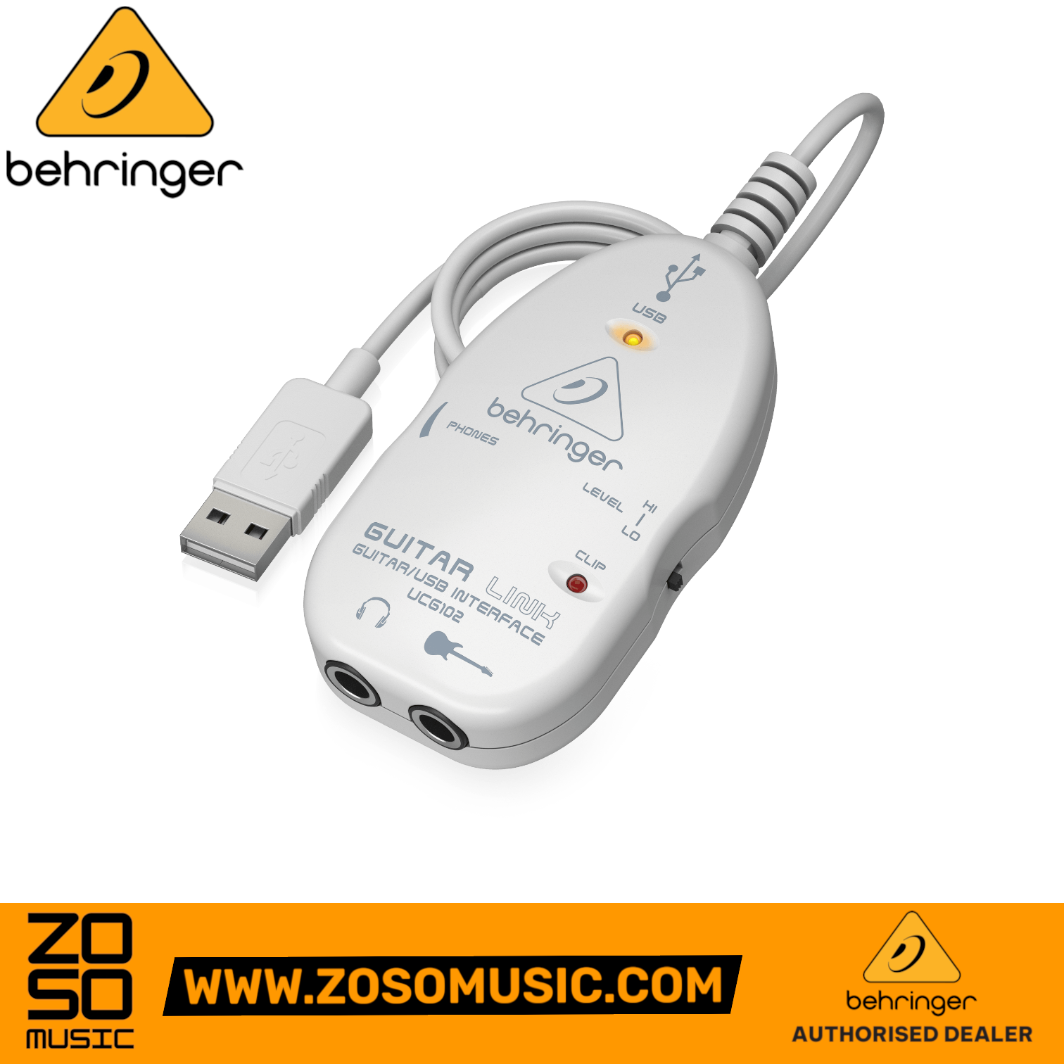 Zoso Music Behringer Guitar Link UCG-102 USB audio interface with 1/4 inch guitar input and headphone output