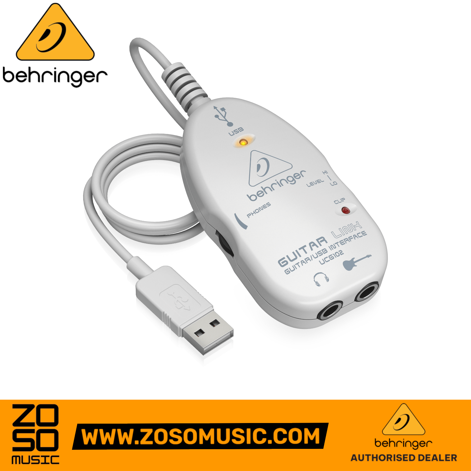 Zoso Music Behringer Guitar Link UCG-102 USB audio interface with 1/4 inch guitar input and headphone output