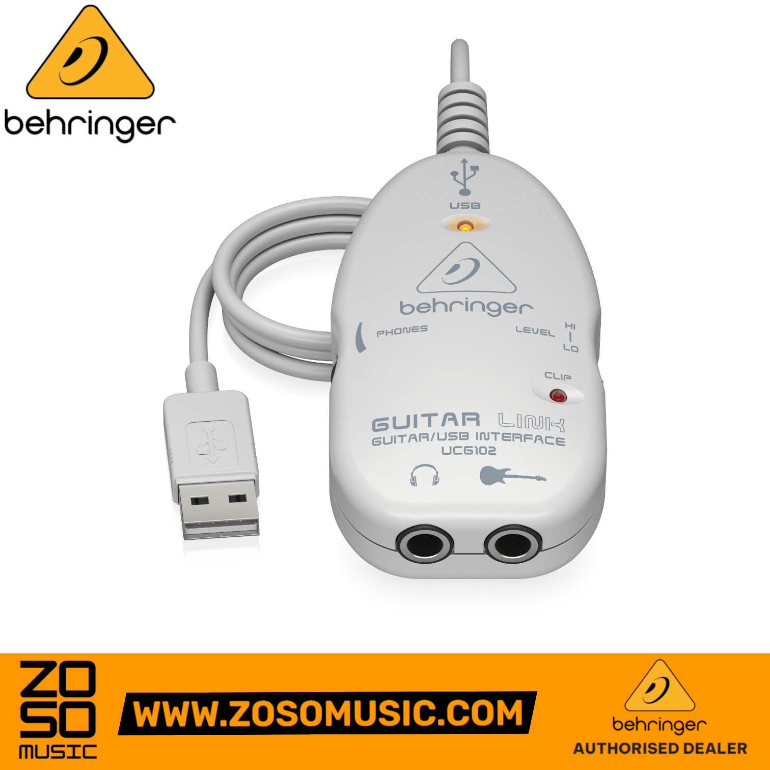 Zoso Music Behringer Guitar Link UCG102 USB audio interface with 1/4 inch guitar input and headphone output