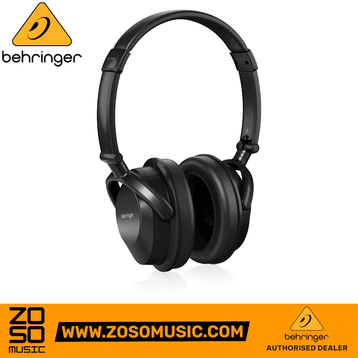 Zoso Music Behringer HC2000 black closed-back studio monitoring headphones with foldable design and padded ear cups