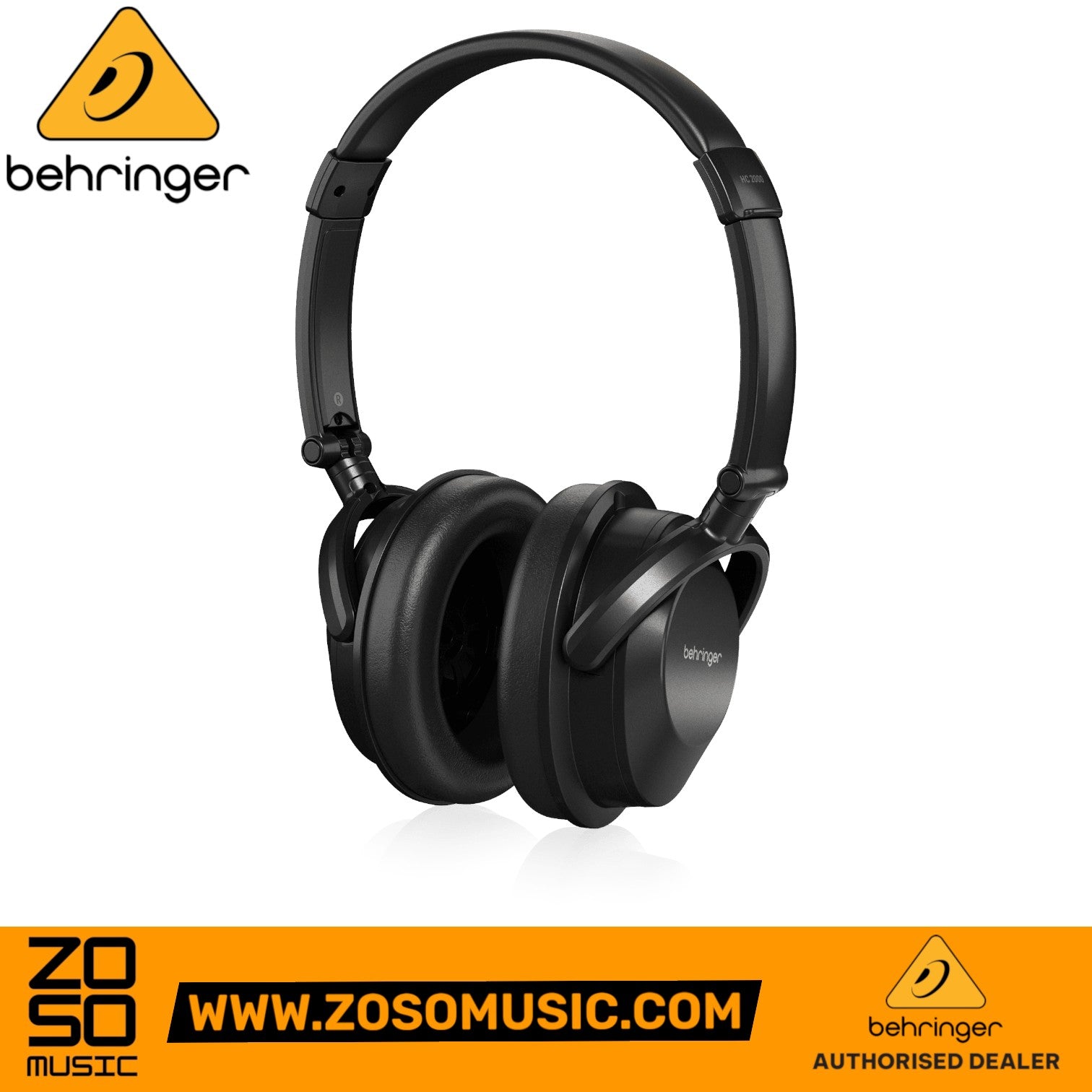 Zoso Music Behringer HC2000 black closed-back studio monitoring headphones with padded ear cups and foldable design