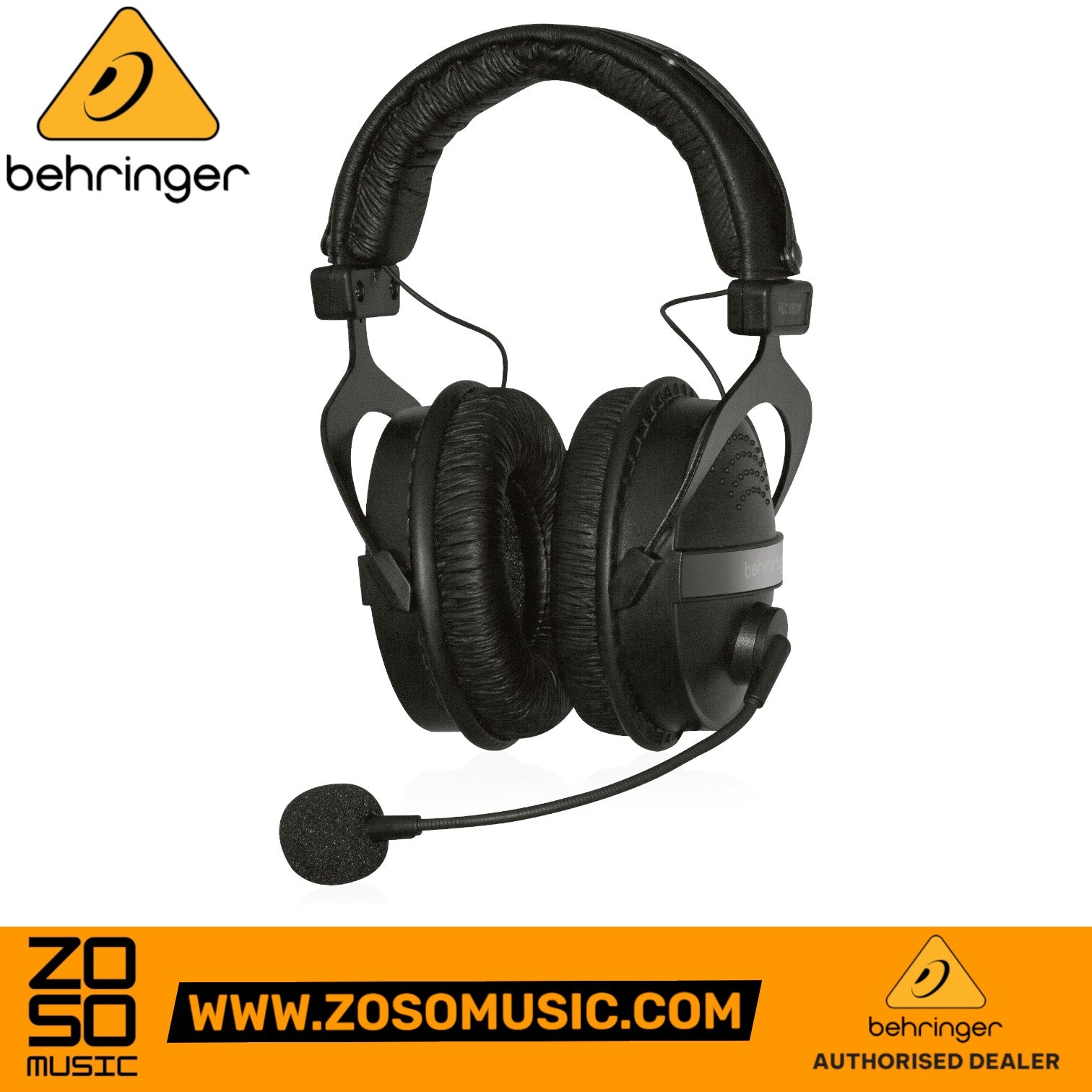 Zoso Music Behringer HLC660M multipurpose black headphones with adjustable headband and flexible boom microphone